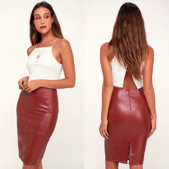 Lulus Dresses & Skirts - Lulus | She's Irresistible Wine Red Vegan Leather Pencil Skirt